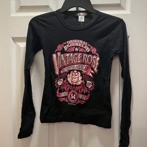 NWT Original Bejeweled Vintage Rose Black and Pink L/S Shirt
